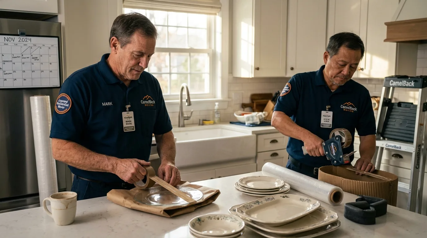 Professional crew packing kitchen dishware in Maxwell, CA